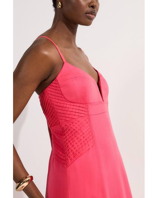 Karen Millen Premium Linen Pintuck Detail Pencil Tailored Midi Dress
