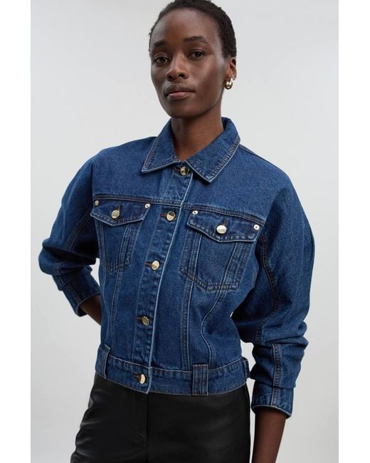 Karen Millen Blue Denim Cropped Jacket