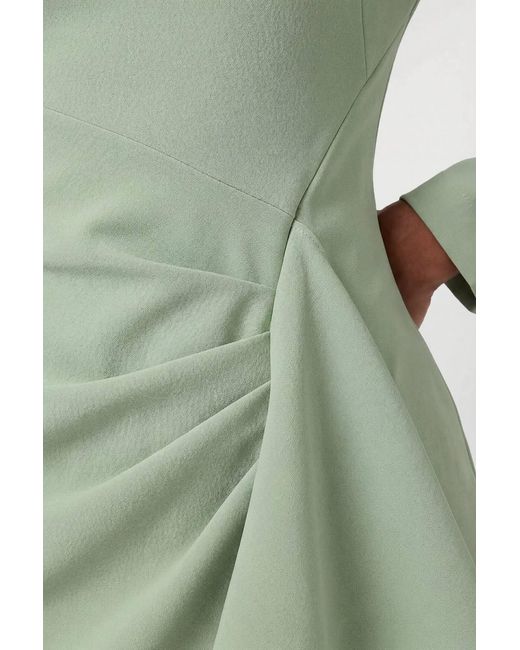 Karen Millen Green Compact Stretch Asymmetric Neckline Draped Midi Dress