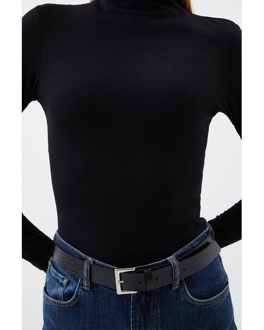 Karen Millen Blue Stretch Cotton Funnel Neck Top