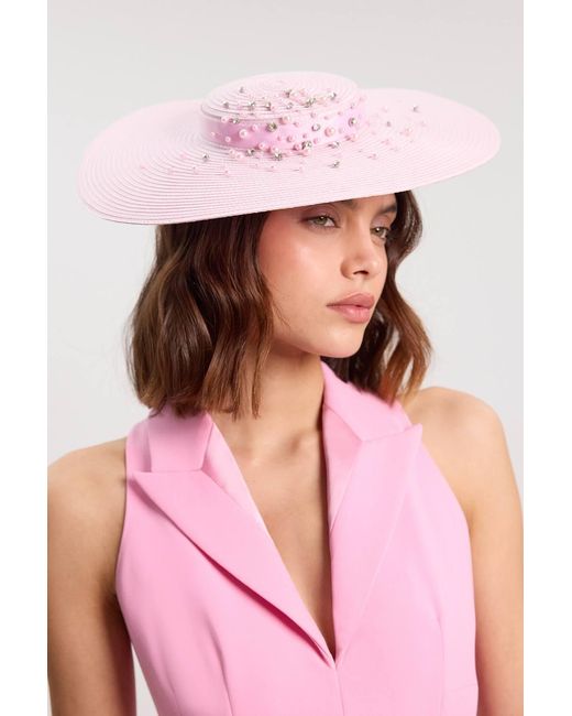 Karen Millen Pink Scattered Pearl Detail Boater Style Fascinator
