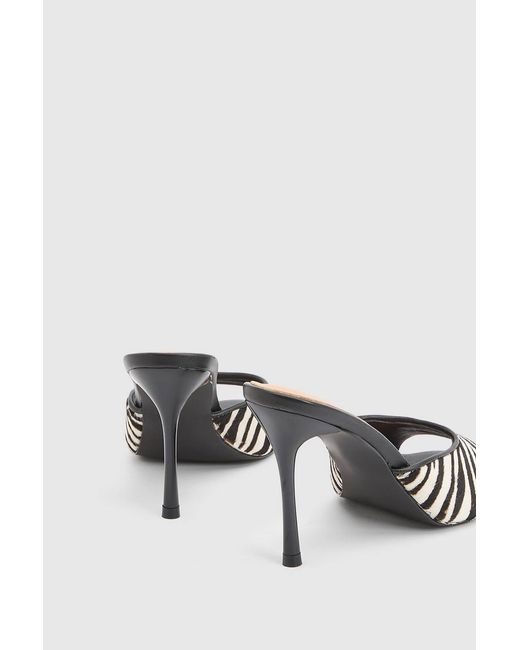Karen Millen White Leather Pony Skin Print Peep Toe Mule