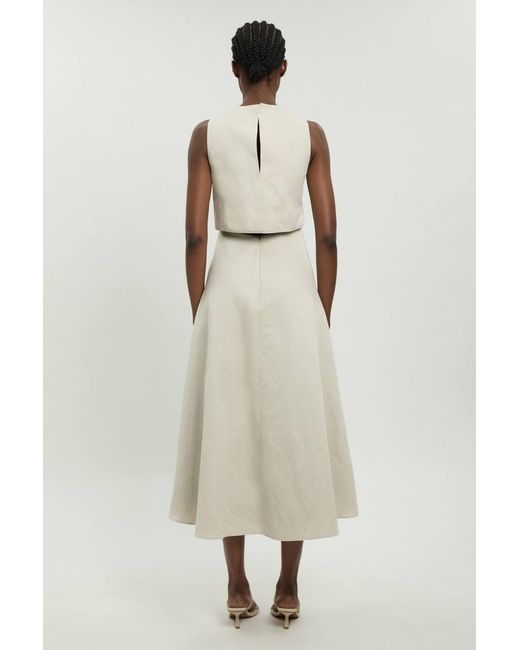 Karen Millen Natural Premium Linen Clean Tailored Midi Dress