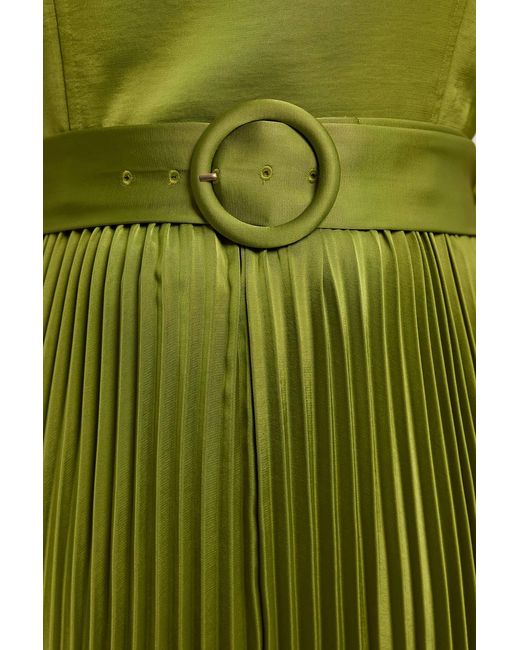 Karen Millen Green Satin Pleated Woven Midi Dress