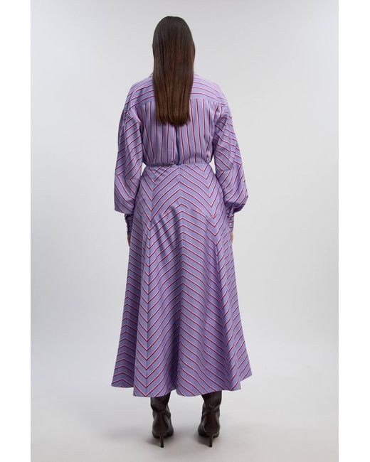 Karen Millen Purple Cotton Stripe Full Midi Skirt