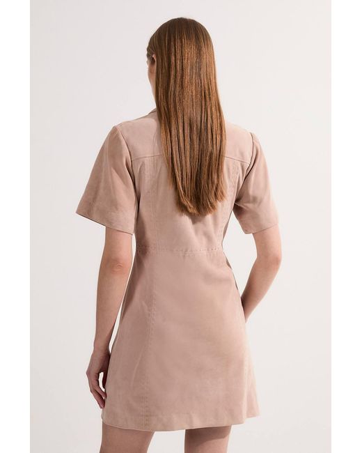 Karen Millen Natural Suede Stab Stitch Button Mini Dress