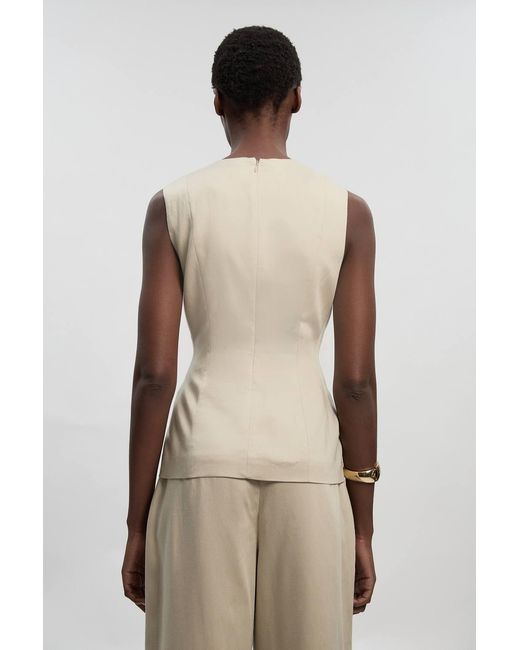 Karen Millen Natural Tailored Linen Button Front Top