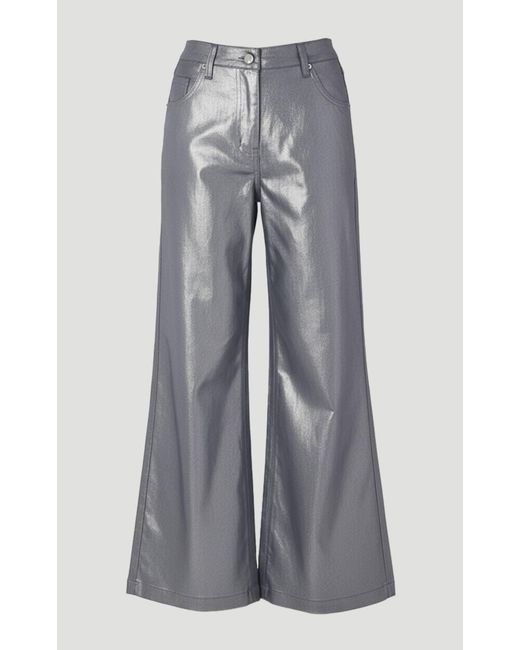 Karen Millen Blue Metallic Coated Denim Wide Leg Jeans