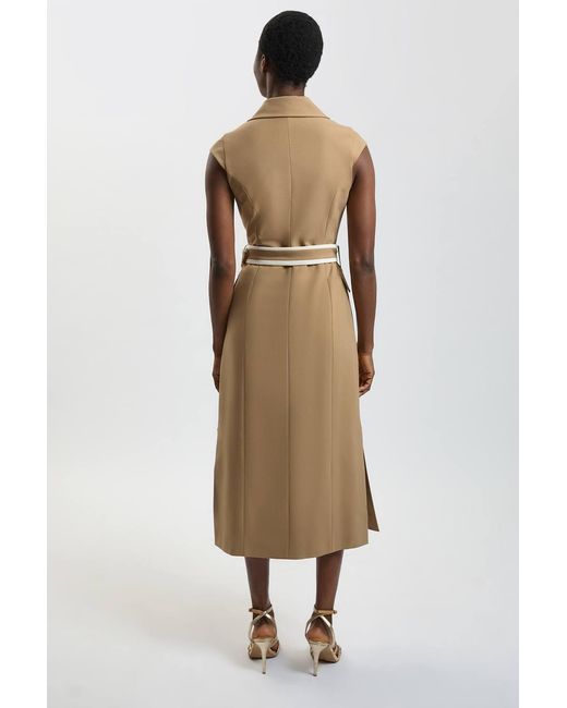 Karen Millen Natural Double Breasted Belted Tipped Tailored Midi Dress
