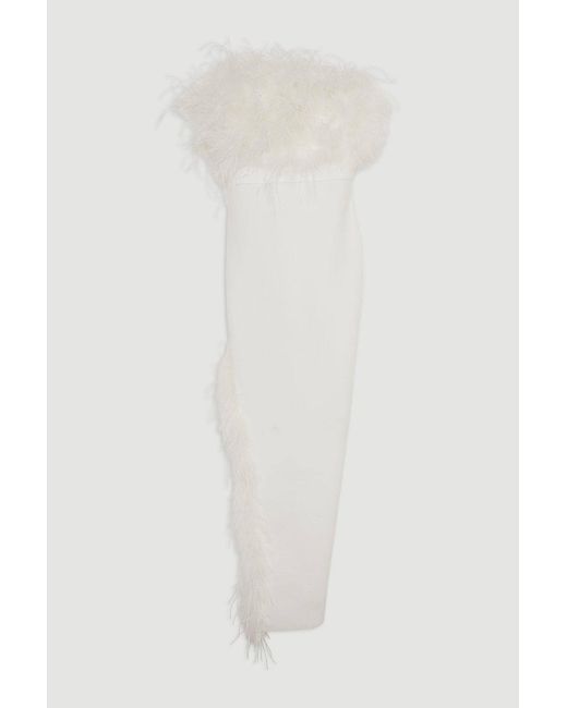 Karen Millen White Figure Form Bandage Feather Detail Bandeau Knit Midi Dress
