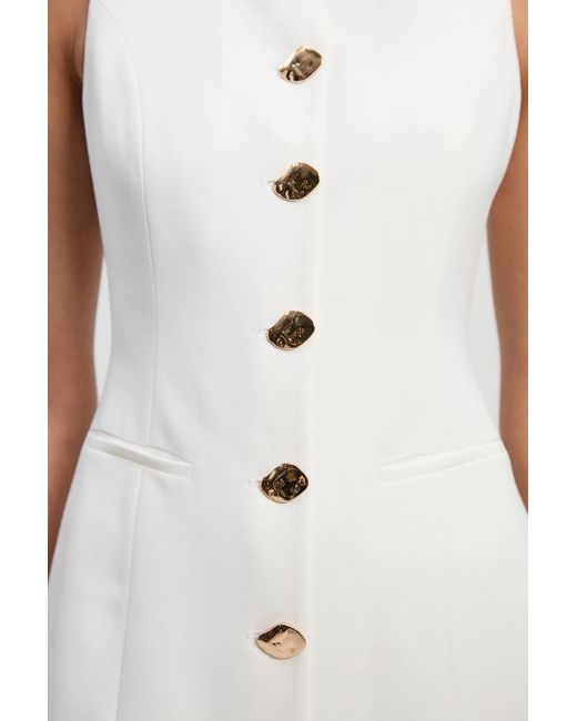 Karen Millen White Petite Compact Essential Button Pencil Midi Dress