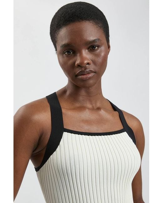 Karen Millen White Block Colour Racked Rib Knitted Sleeveless Midi Dress