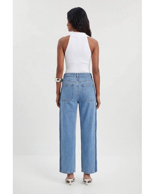 Karen Millen Blue Denim Panelled Barrel Leg Jeans