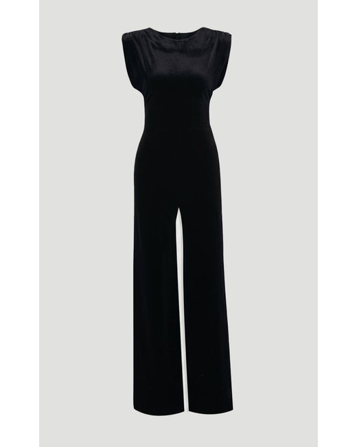Karen Millen Black Plus Size Stretch Velvet Strong Shoulder Jumpsuit