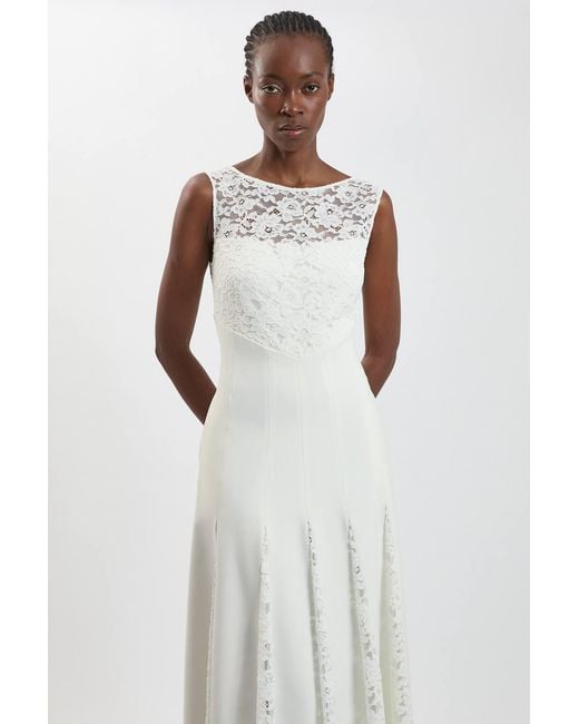 Karen Millen White Compact Stretched Lace Detail Midi Dress