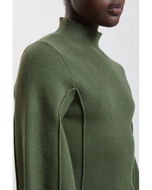 Karen Millen Green Knit Wool Look Rounded Sleeve High Neck Jumper