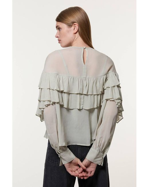 Karen Millen Gray Drama Ruffle Viscose Georgette Woven Blouse