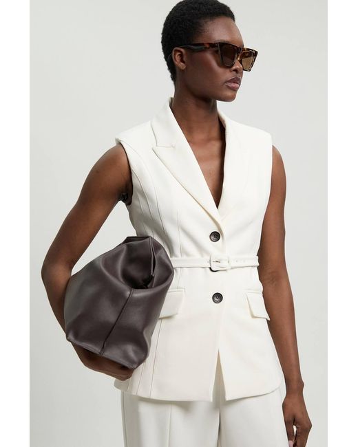 Karen Millen Natural Tailored Structured Crepe Belted Sleeveless Blazer