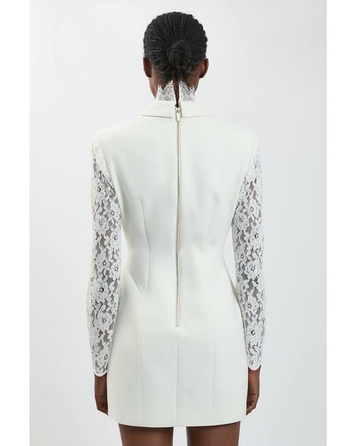 Karen Millen White Compact Stretch Lace Sleeve Blazer Mini Dress