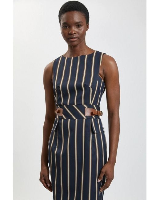 Karen Millen Blue Petite Stripe Side Tab Pencil Midi Dress