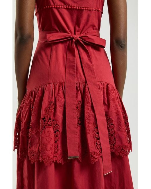 Karen Millen Red Petite Cotton Cutwork Strappy Woven Midi Dress