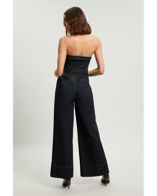 Karen Millen Blue Tailored Denim Trench Bandeau Jumpsuit