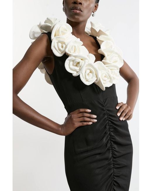 Karen Millen Black Petite Rosette Drama Maxi Dress