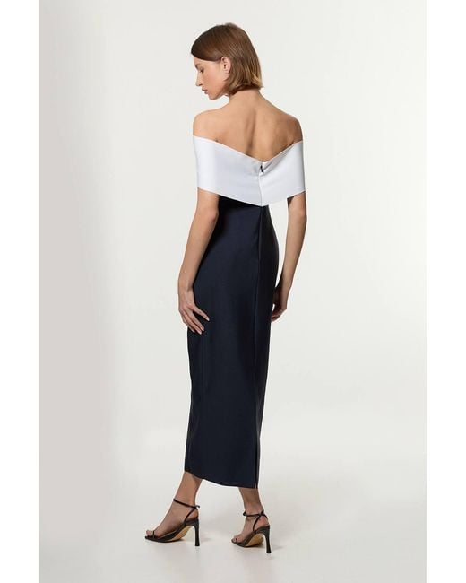 Karen Millen Blue Bandage Bandeau Contrast Knitted Midi Dress