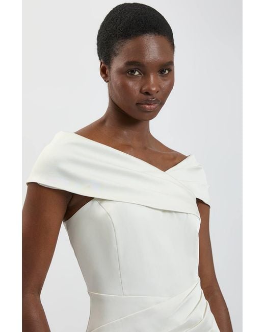 Karen Millen White Petite Tailored Satin Drape Asymmetric Maxi Fishtail Dress
