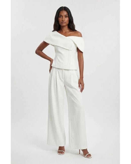 Karen Millen White Compact Viscose Stretch Tailored Wide Leg Trouser