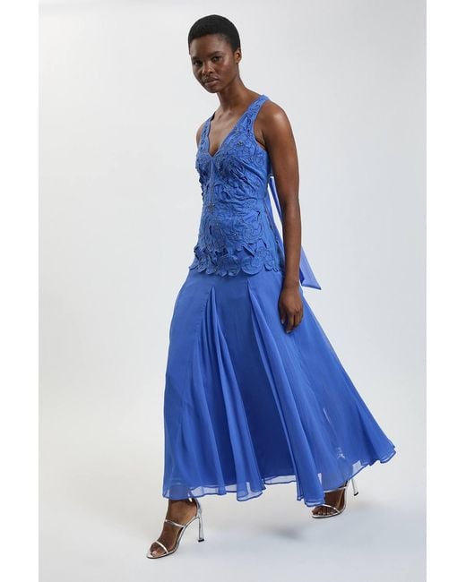 Karen Millen Blue Bead Detail Halterneck Maxi Dress