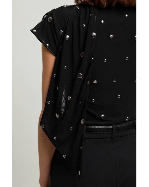 Karen Millen Black Cowl Neck Stud Detail Jersey Top