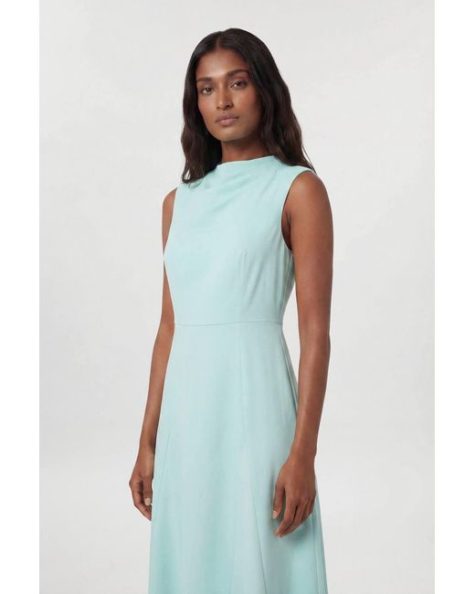 Karen Millen Blue Tailored Satin Godet Full Skirted Midi Dress