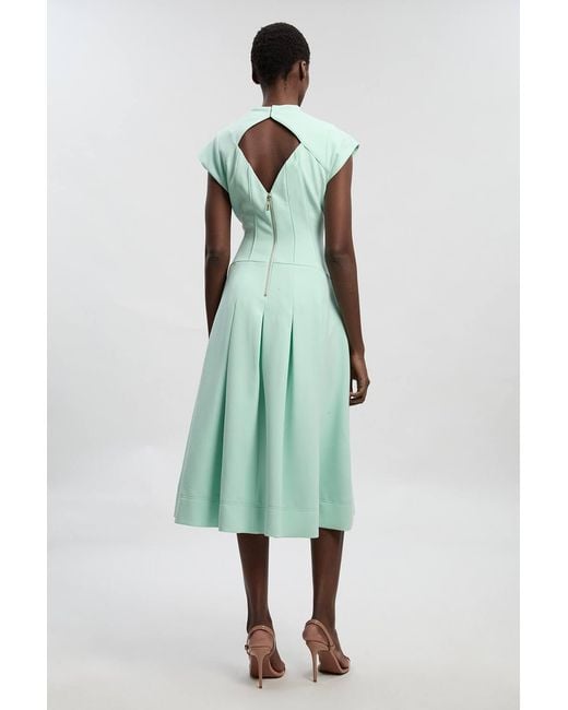 Karen Millen Green Compact Stretch Dropped Waist Full Skirted Midi Dress