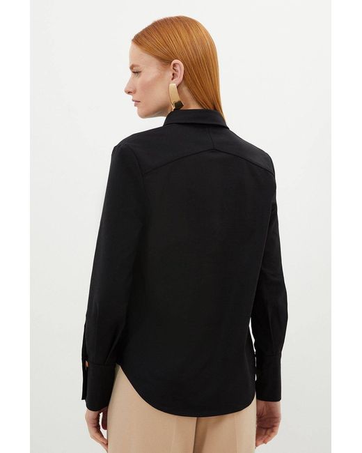 Karen Millen Black Techno Cotton Woven Shirt With Clasp