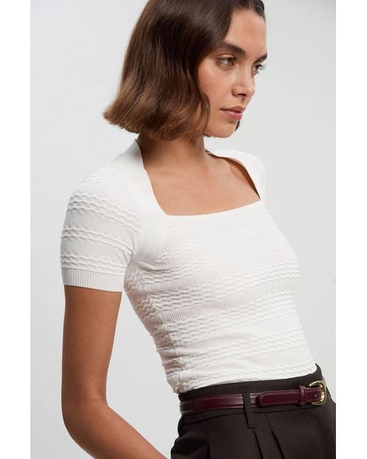 Karen Millen White Pointelle Stitch Detail Knit Top