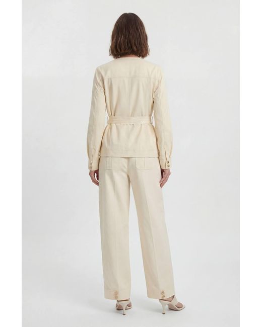 Karen Millen Natural Cotton Utility Button Detail Barrel Leg Trouser