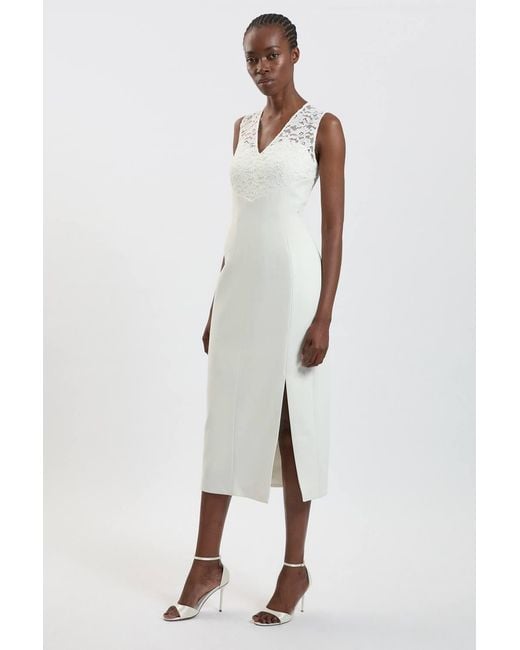 Karen Millen White Compact Stretch Lace Detail Midi Dress