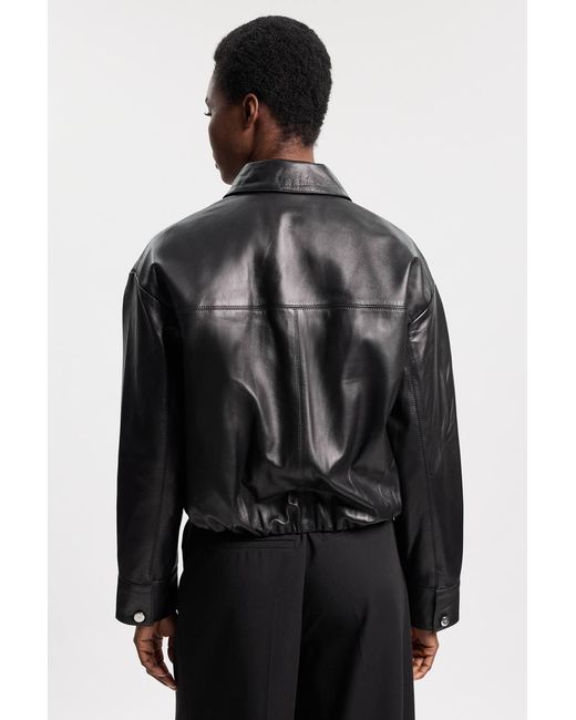 Karen Millen Black Leather Collared Bomber Jacket