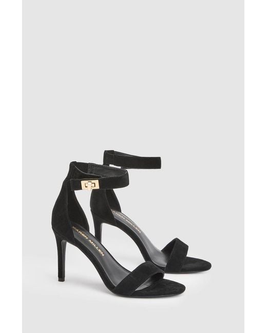 Karen Millen Black Leather Turn Lock Detail Heeled Sandal