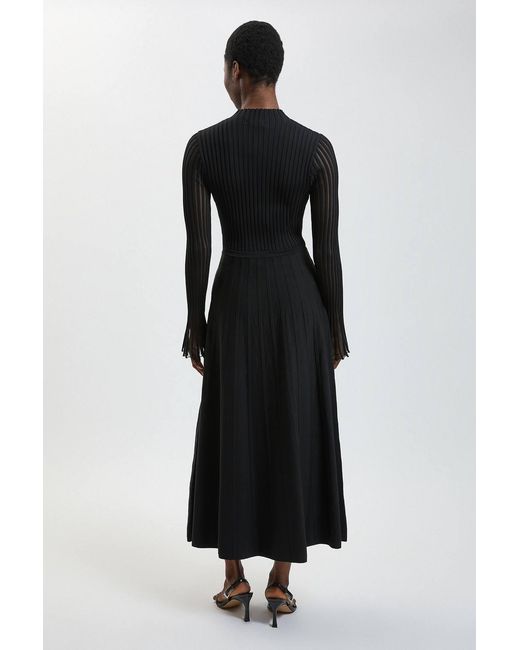 Karen Millen Black Viscose Blend Filament Knit Midi Dress