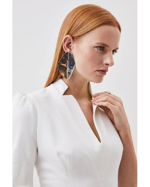 Karen Millen White Forever Structured Crepe Belted Jumpsuit
