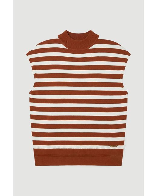 Karen Millen Brown Viscose Blend High Neck Stripe Knitted Tank Top