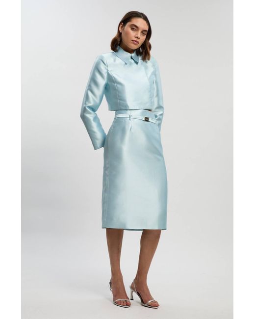 Karen Millen Blue Forever Satin Twill Belted Tailored Midi Skirt