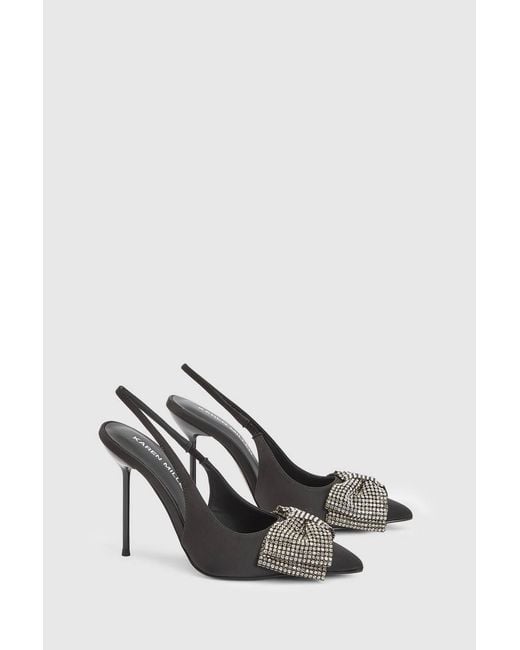 Karen Millen White Satin Embellished Bow Slingback Heeled Shoe