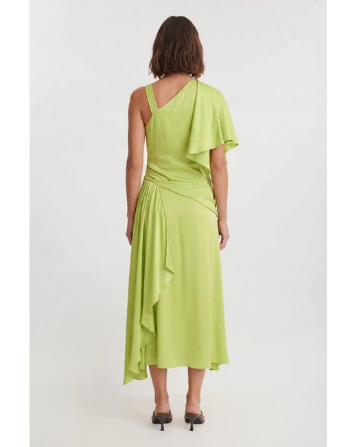 Karen Millen Green Viscose Satin Drape Midi Dress
