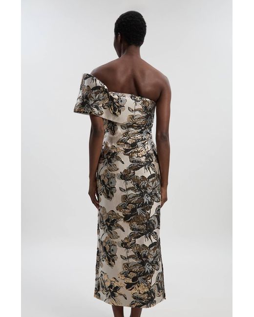 Karen Millen Multicolor Floral Jacquard Asymmetric Neck Pencil Dress