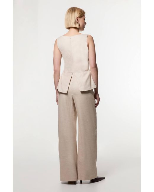 Karen Millen Natural Herringbone Wide Leg Tailored Jumpsuit