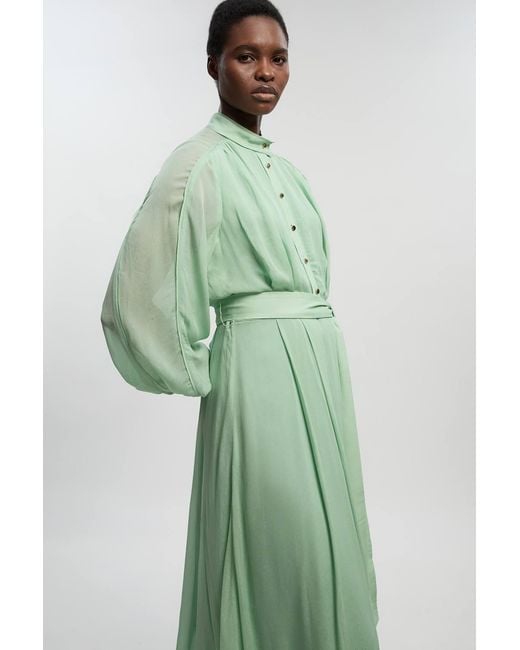 Karen Millen Green Viscose Georgette Woven Belted Maxi Dress