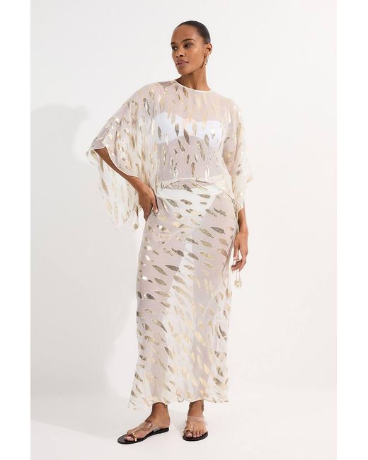 Karen Millen Natural Beach Metallic Thread Tie Waist Maxi Skirt